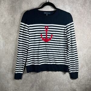 Brooks Brothers Sweater Womens Medium Blue White Cotton Striped Knit‎ Preppy